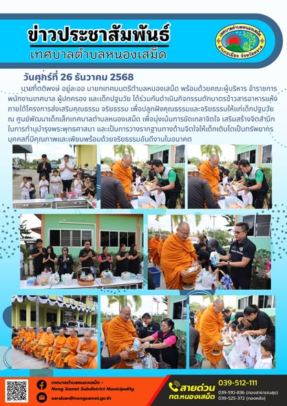 ร่วมกันดำเนินกิจกรรมตักบาตรข้าวสารอาหารแห้งภายใต้โครงการส่งเสริมคุณธรรม จริยธรรม เพื่อปลูกฝังคุณธรรมและจริยธรรมให้แก่เด็กปฐมวัย
