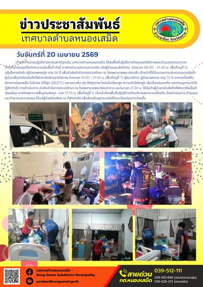ข่าวประชาสัมพันธ์เทศบาลตำบลหนองเสม็ด
วันจันทร์ที่ 20 เมษายน 2569